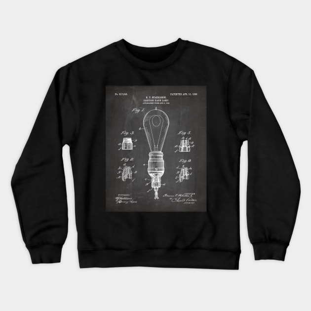 Light Bulb Patent - Industrial Design Architectural Décor Art - Black Chalkboard Crewneck Sweatshirt by patentpress